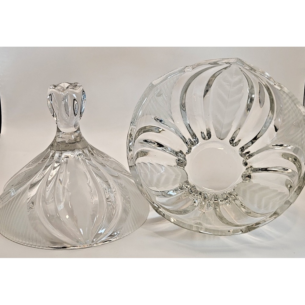 Crystal Clear/frosted Crystal Novellette II Pattern Lead‎ Crystal Candy Dish 9" - Picture 4 of 16